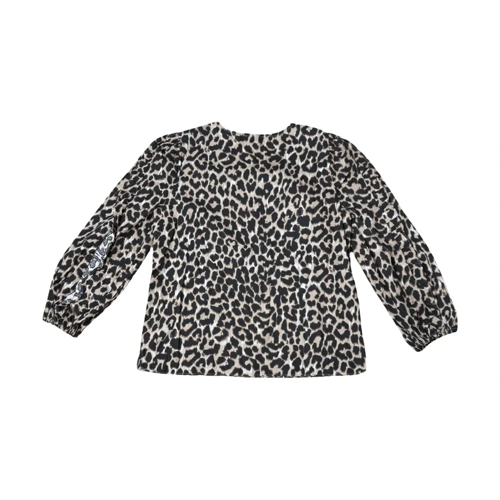 J. Crew Women's Leopard Print Long Ruffle Puff Sleeves Blouse Relaxed Fit NWT - Picture 4 of 9